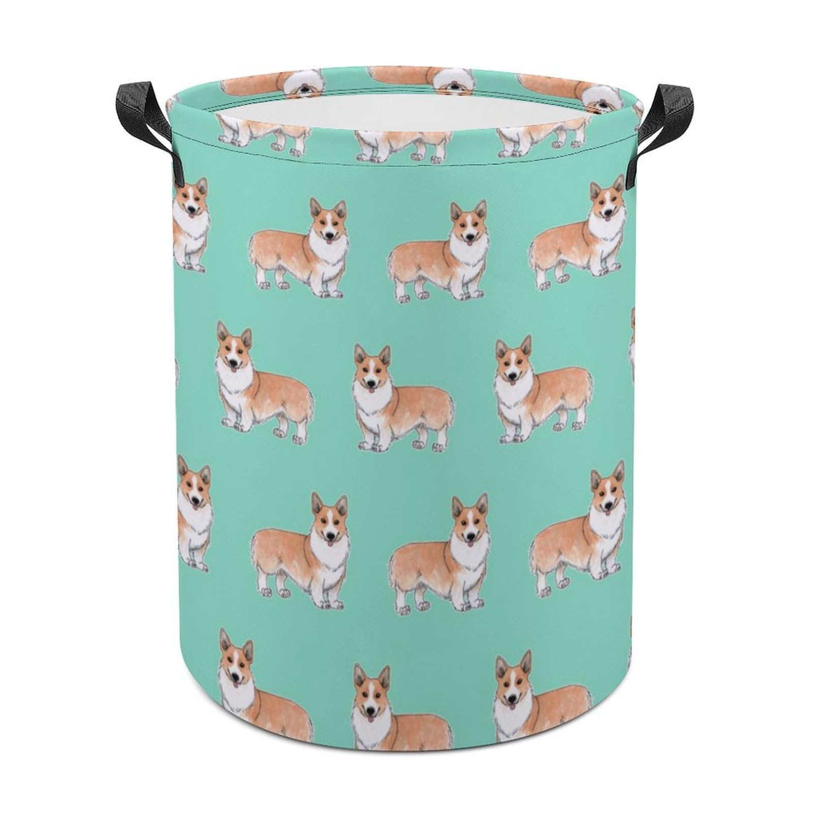 MHYRAC Laundry Hamper, Cute Corgi Pet And Milk Tea Laundry Basket, Washing Basket with Handle
