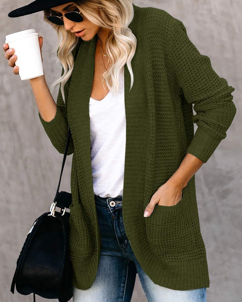 Saodimallsu Cárdigan suelto con frente abierto para mujer, de manga larga, casual, ligero, suave, con bolsillos