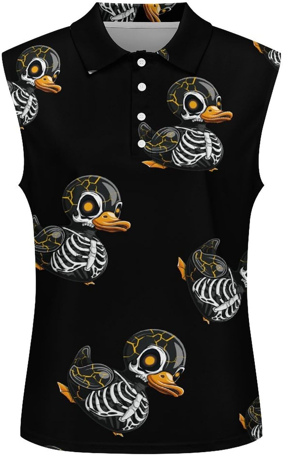 Skeleton Duck Womens Sleeveless V Neck Golf Polo Shirts | Collared Tank Tops