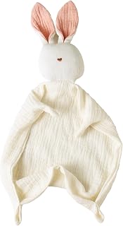 insular Bunny Lovey Blanket for Boys and Girls, Organic Cotton Muslin Security Blanket for Babies, Soft Breathable Lovie Soothing Towel for Newborn and Infant, Beige