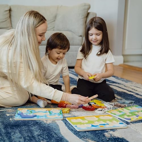 Miniatura 5 de ExploraToy Rompecabezas gruesos para niños de 1 a 3 años, granja, mar, animales del zoológico, rompecabezas de madera, juguete de aprendizaje