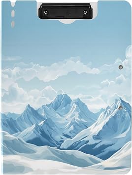 Ice Mountain Clipboard Folder, A4 Size with Pen Holder and Double Clips 360 Degree Foldable Binder Clipboards File Cover Work Folder Clipboards