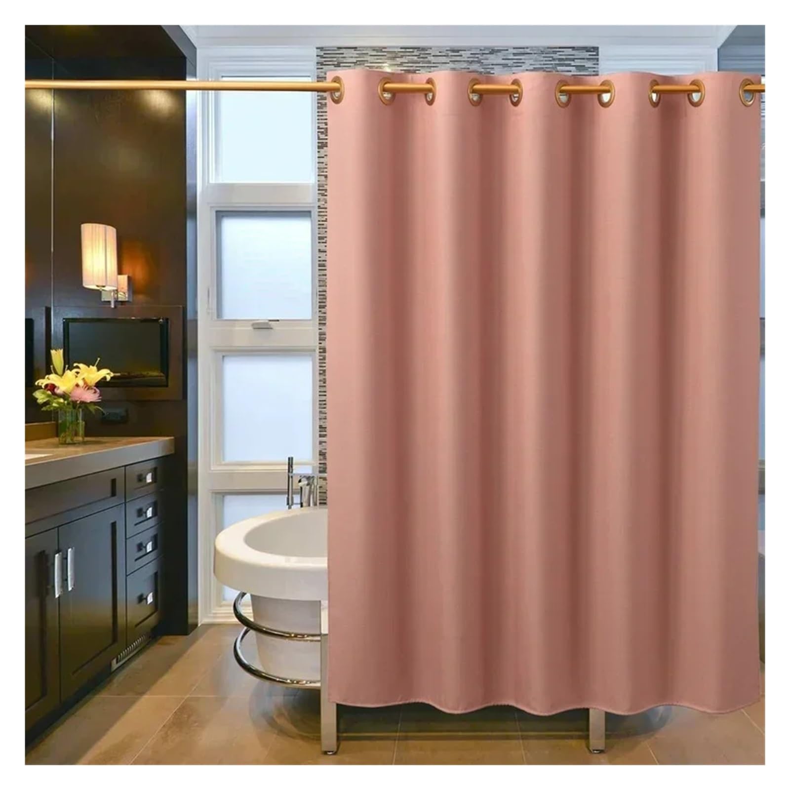 Rideau de Douche Tissu Lin mélangé Rideau de douche imperméable en lin rose