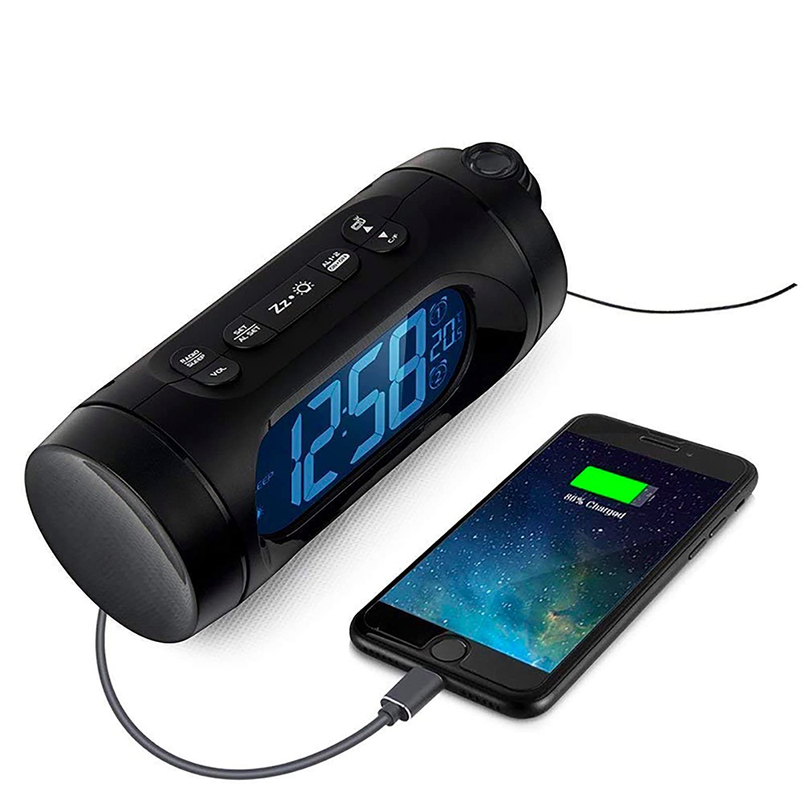 Réveil Radio-réveil numérique avec Projection Horloge électronique Projection avec rétro-éclairage Fonction Snooze Réveil Radio-réveil Chargement USB Learned extensively