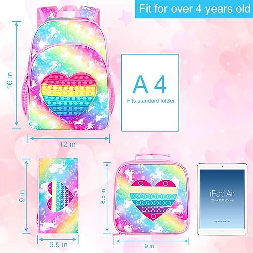 Miniatura 3 de CCJPX Mochila escolar de 17 pulgadas para niños y niñas, con lonchera, mochilas para portátiles para adolescentes y niñas