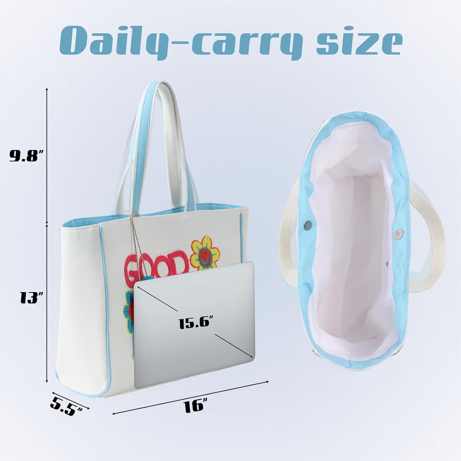 DYSHAYEN Tote Bag for Women,Chenille Embroidery Canvas Tote Bag,Cute Shoulder Bag Handbag for Travel,Shop,Work,Grocery