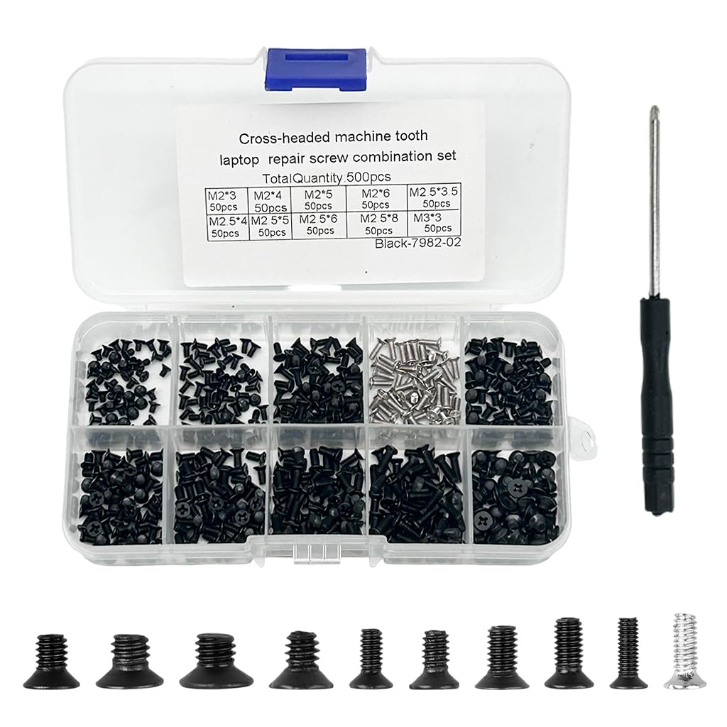 Serplex® 500Pcs Phillips Head Screws M2/M2.5/M3 Phillips Head Screws Kit Laptop Repairing Screws Accessories, Phillips Screw Kit with Box & Screwdriver