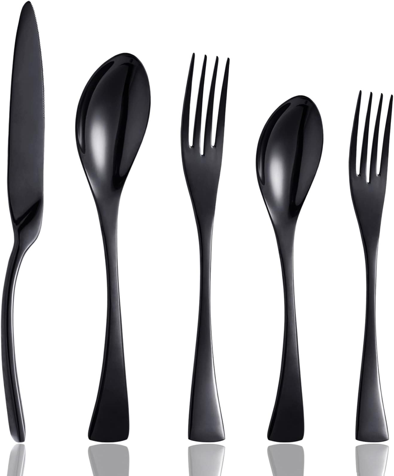 20 Piece Flatware Silverware Cutlery Sets, unique modern look, Home & Kitchen Stainless Steel Dinnerware/Tableware/Utensils Sets For 4, Include Knives/Forks/Spoons, Dishwasher Safe (Black,4)