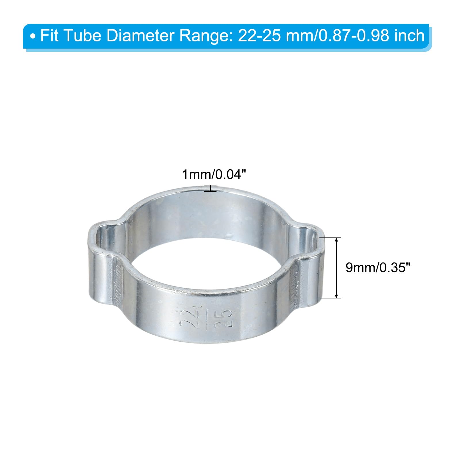 PATIKIL 40 Pack 22-25mm Double Ear Hose Clamp, Galvanized Steel O Clip Crimp Rings for Fuel Petrol Pipe Tube Fitting Connections, Silver Tone - Image 2