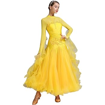 社交ダンスドレス 黄色 Amazon.co.jp: RIKOUZY 9色選べる 長袖社交ダンスドレス モダン