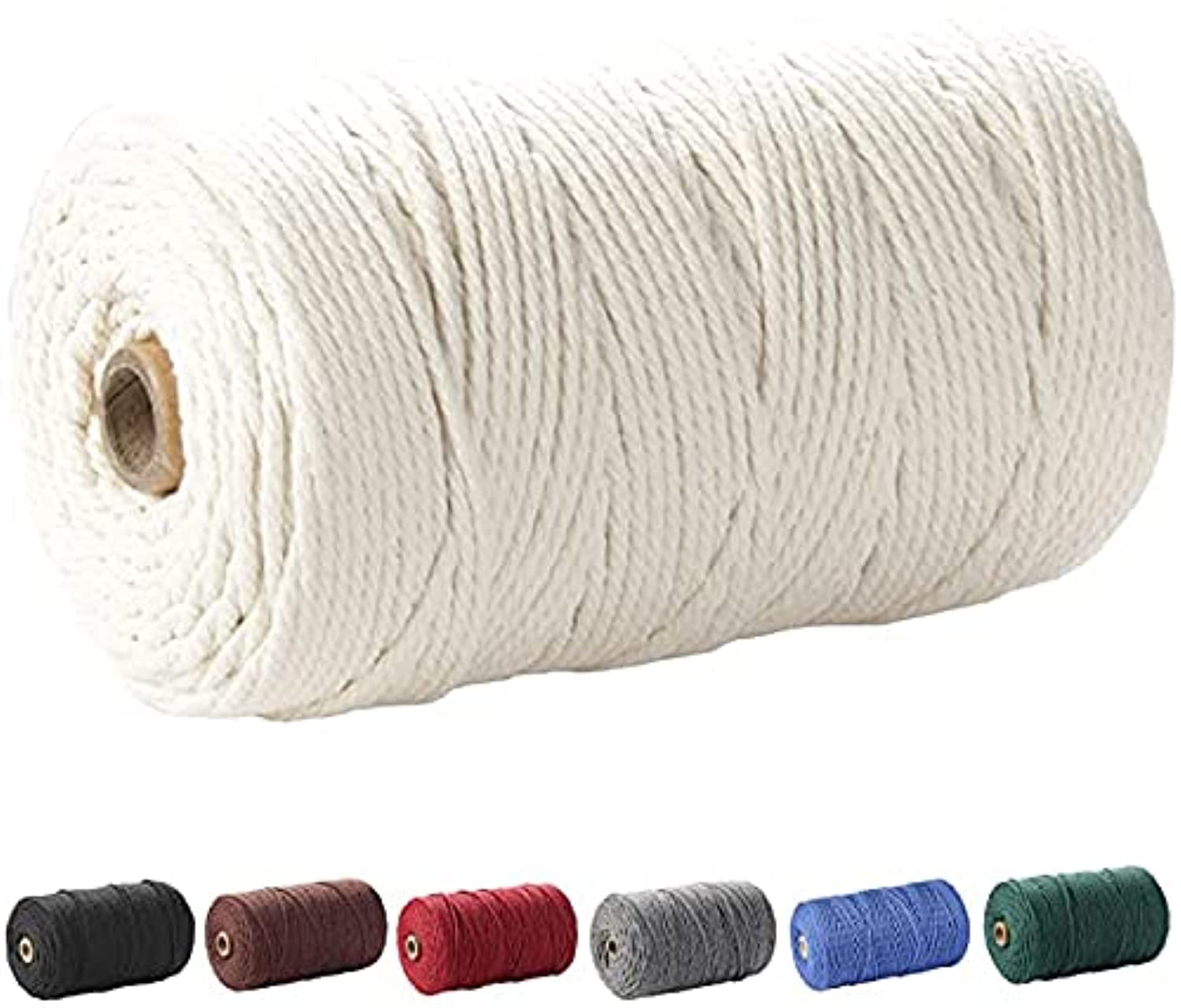 ELECDON Macrame Cord, Cotton Rope ELECDON 3mm x 220 yd (About 200m) 4 Strand Twisted 100% Natural Cotton Soft Unstained Rope for Handmade Plant Hanger Wall Hanging Craft Making (Beige Yellow)