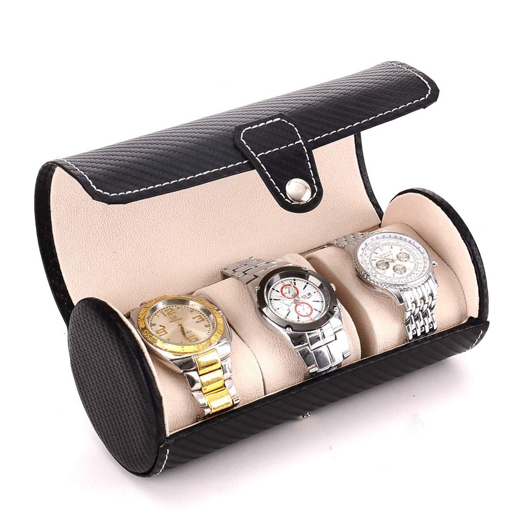 Boîtier De Montre En Carbone - Marron Avec Couture Jaune, Coffret 1-3 Montres - Neuf Avec étiquettes