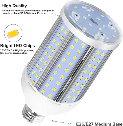 Miniatura 4 de HJFF Bombilla LED equivalente a 500 W, 8750 lúmenes, 60 W, 6000 K, luz blanca fría E26E27, base media, bombilla de maíz para exteriores, interiores,