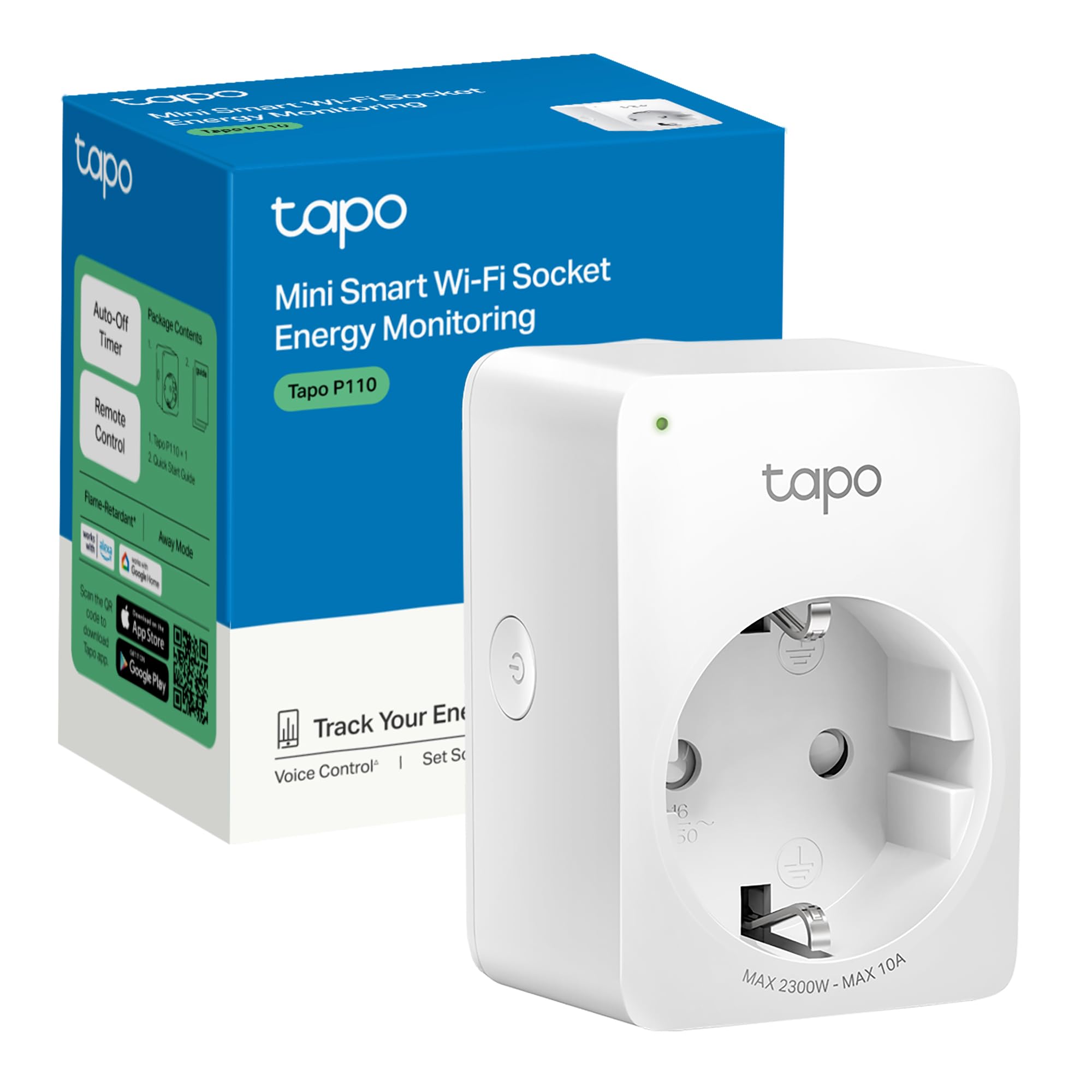 Tapo P110 – Mini Enchufe Inteligente Wi-Fi (con monitoreo de energía), programación Encendido/Apagado, Ahorro de energía, Compatible con Alexa y Google Home