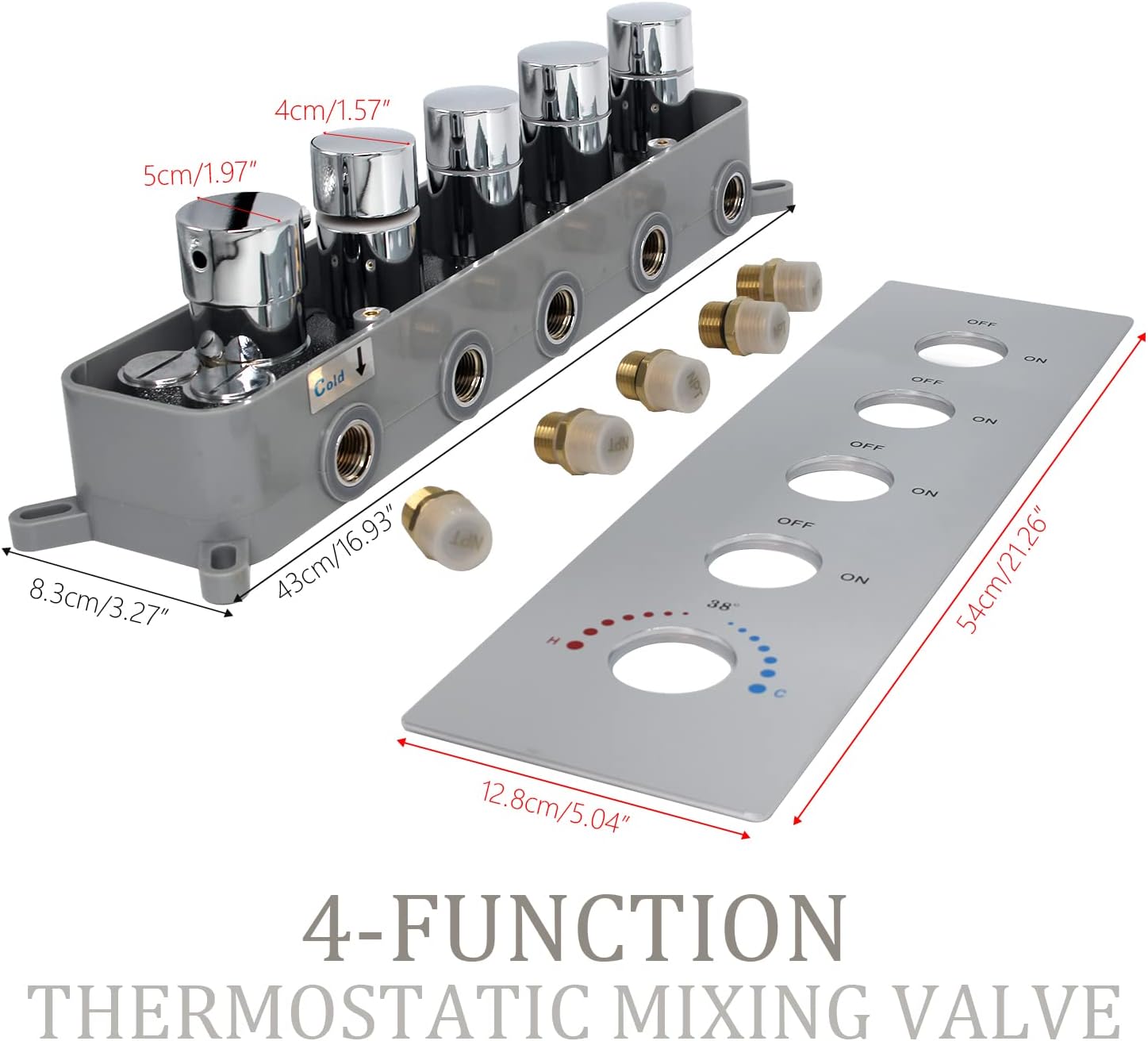 4 Way Thermostatic Shower Mixing Valve, Concealed 4 Function Shower Diverter Brass Valve with 5 Handles, Can Run Together and The Flow Can Be Controlled with Bathroom Shower System, Chrome