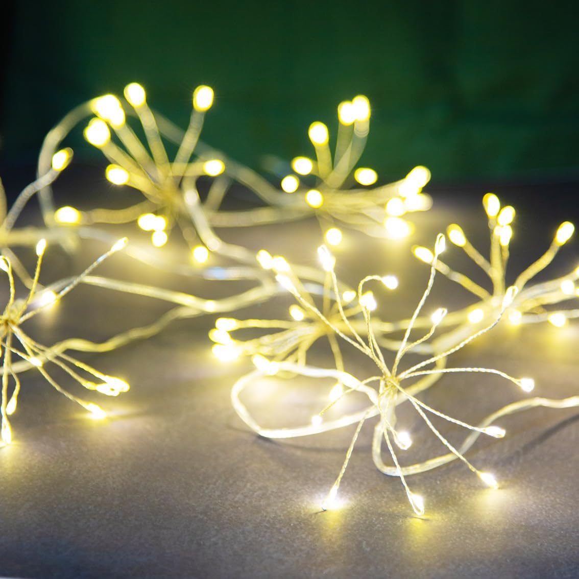 Allium Starburst Battery Operated | 2m 6.5ft LED String Indoor | Cluster Star Burst Firework Lights for Christmas, Bedroom Decorations, Wedding, Silver
