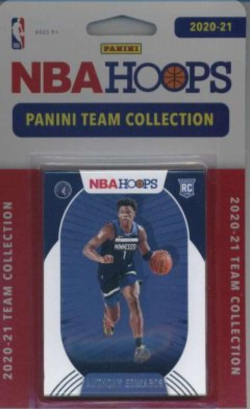 2020-21 Panini NBA Hoops Team Set - Minnesota Timberwolves - 9 Cards (#12 Josh Okogie G, #14 Malik Beasley G, #16 Juancho Hernangomez F, #36 Karl-Anthony Towns C, #37 Jarrett Culver F, #188 D'Angelo Russell G, #216 Anthony Edwards G Rookie, #245 Jaden McDaniels F Rookie, #247 Leandro Bolmaro G Rookie)