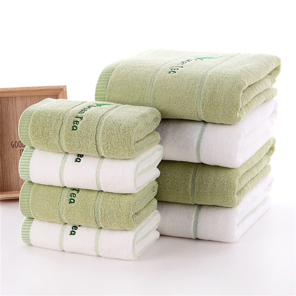 3 Pieces Towel Set White Green Colors Bathroom Towels Cotton Embroidered Bathroom Accessories Color White Size White As