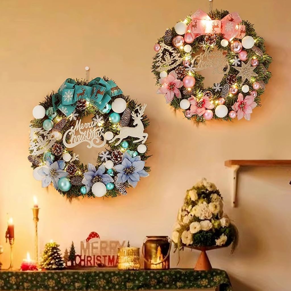 Prelit - Corona de Navidad para puerta delantera, decoración navideña al aire libre con tamaño de 44 cm