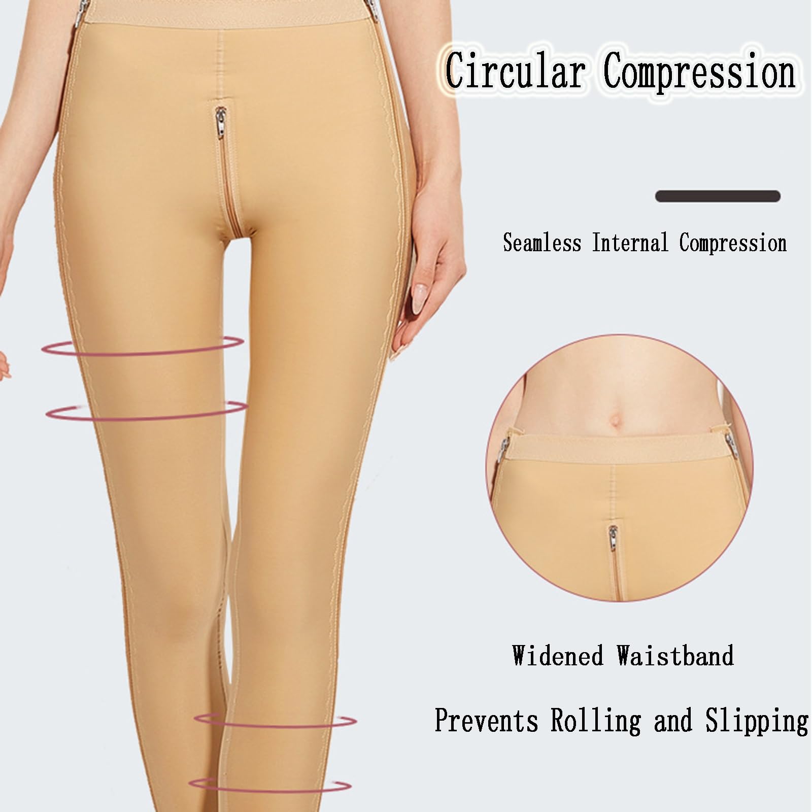 Leggings Modellanti, Cerniera Completa A Doppio Lato, Fodera Senza Cuciture, Sollevamento Dell'anca