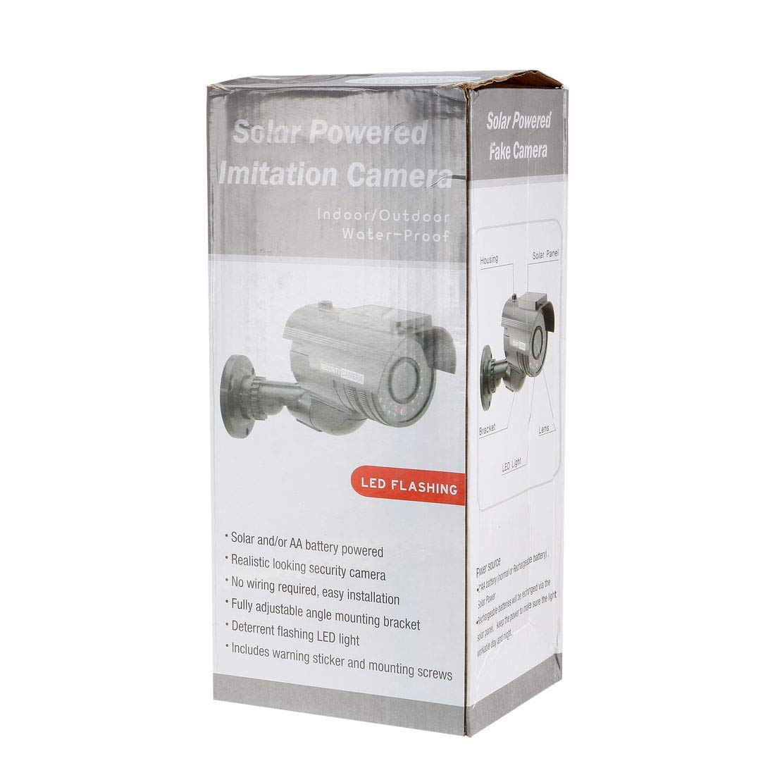 N/A Faux Caméra De Sécurité Solaire Alimenté Système De Surveillance CCTV Factice avec Clignotant Rouge LED Voyant D'avertissement, Autocollant pour La Maison Extérieure Intérieure Argent 2 pcs