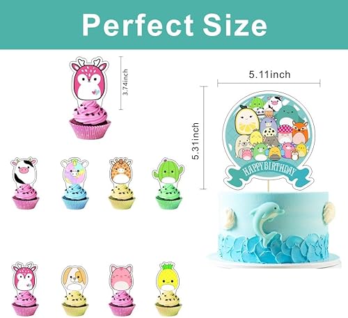 Miniatura 4 de 25 piezas de decoración de pasteles Squishmallow con 24 adornos para cupcakes, 1 adorno grande para tartas para suministros de fiesta de cumpleaños