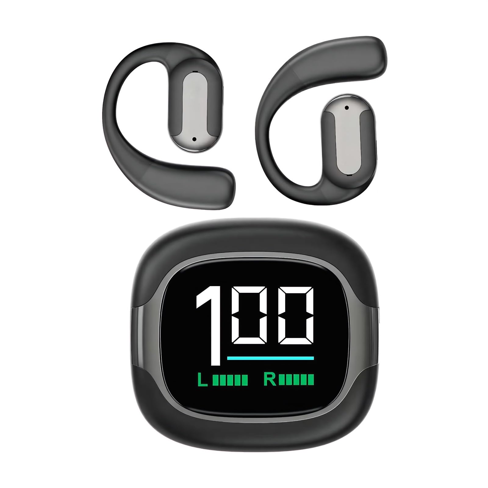 MS220 Open-Ear Bluetooth Kopfhörer mit Ohrbügel und ANC, 30 Std. Akkulaufzeit, LED-Farbdisplay, HiFi Stereo Sound, IPX5, leichte Sport Kopfhörer für Laufen, Training und Pendeln (Schwarz)