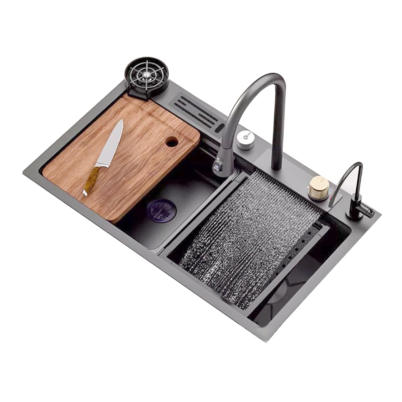 TAXXII Stainless Steel Waterfall Sink,Bar Sink, Drop in Workstation Kitchen Topmount Farmhouse Sink with Accessories(60X45cm/23.6X17.7in,Gun Grey)
