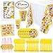 Produktbild HOWAF 97-teiliges Party-Set Emoji - Partybecher Teller Tischdecke Papierserviette Mitgebsel Partytüten Popcorn-Boxen Partygeschirr für Kindergeburtstag Party