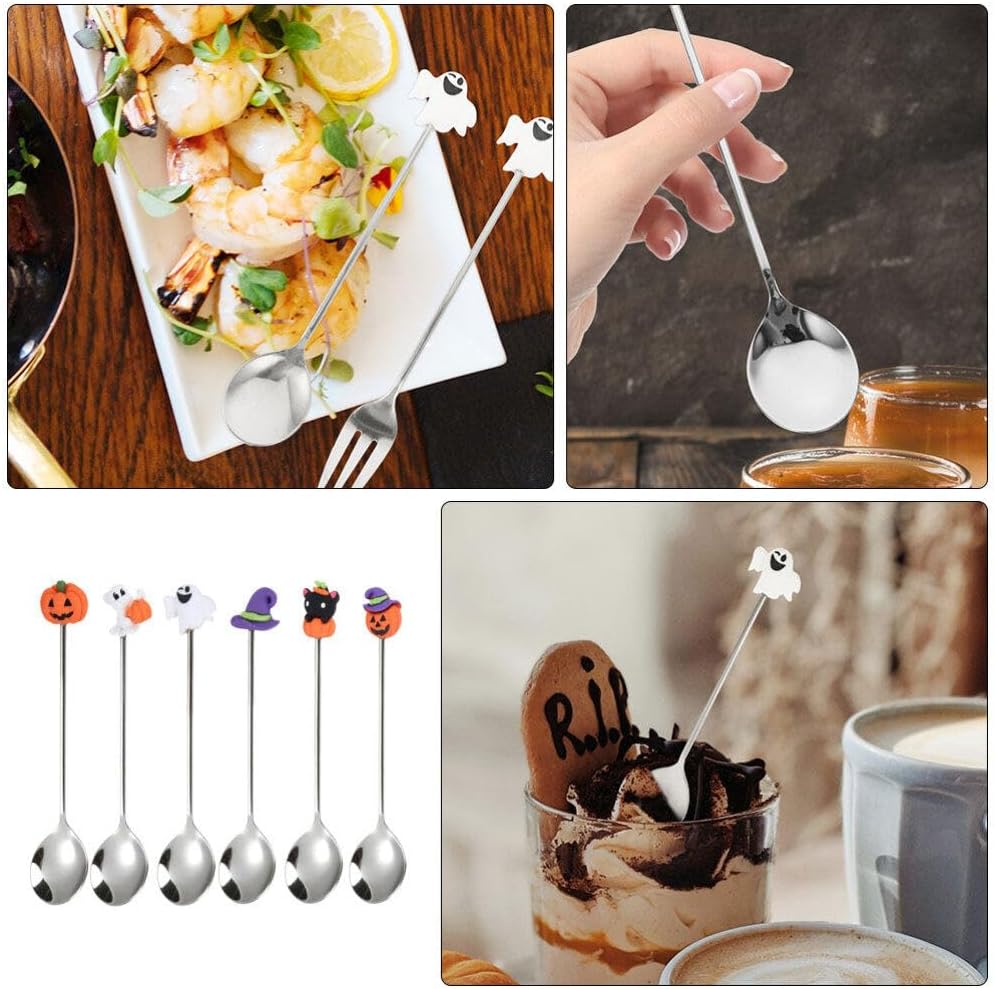 UPKOCH 6-Piece Halloween Spoons, Pumpkin Witch Ghost Coffee Dessert Spoons