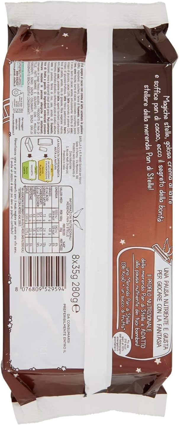 Merendine al Cacao con Crema al Latte – 12 Confezioni da 280g – Totale 96 Trancini Soffici – Senza Olio di Palma – Spuntino Dolce per Colazione, Merenda o Pausa – Confezionate Singolarmente