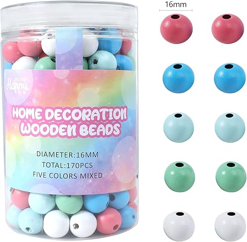 Miniatura 7 de Happy Makers Cuentas de madera para manualidades, 180 piezas, cuentas de madera de 16 y 0.787in, cuentas redondas rústicas naturales de granja