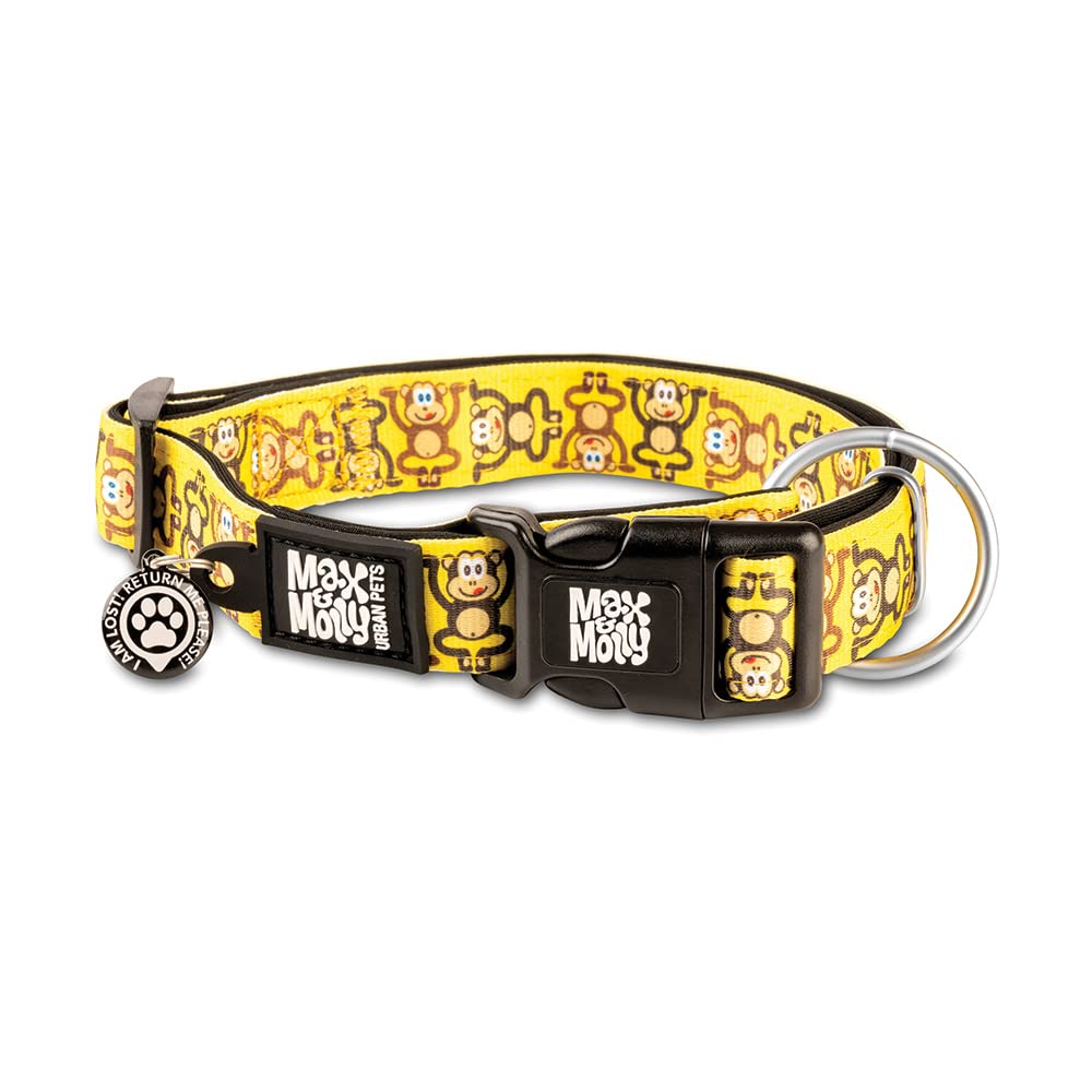Max & Molly Urban PetsSmart ID Dog Collar with Gotcha! QR Pet Safety Tag and Custom Pet Profile, Soft Padded Neoprene, Waterproof, Machine Washable, Monkey Maniac, M (13-21")