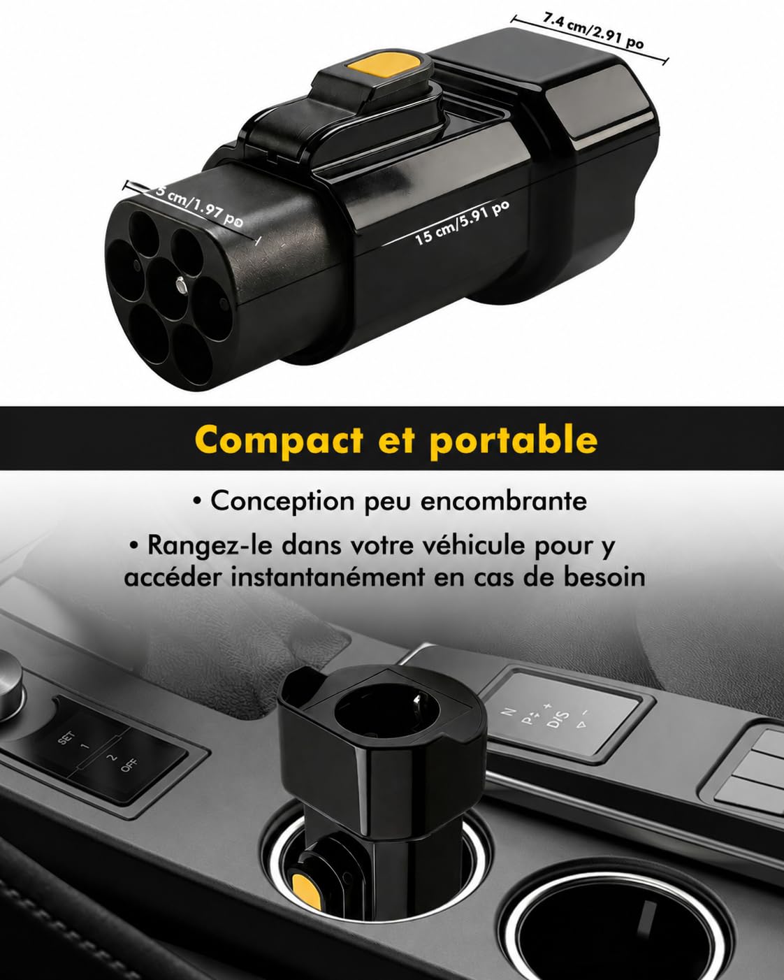 Erato Adaptateur Type 2 vers Schuko 220V-250V AC 16A 3,5 KW, Non V2L | Adaptateur pour borne de Recharge IEC 62196 pour véhicule électrique Trottinette électrique vélo Moto VAE, Noir