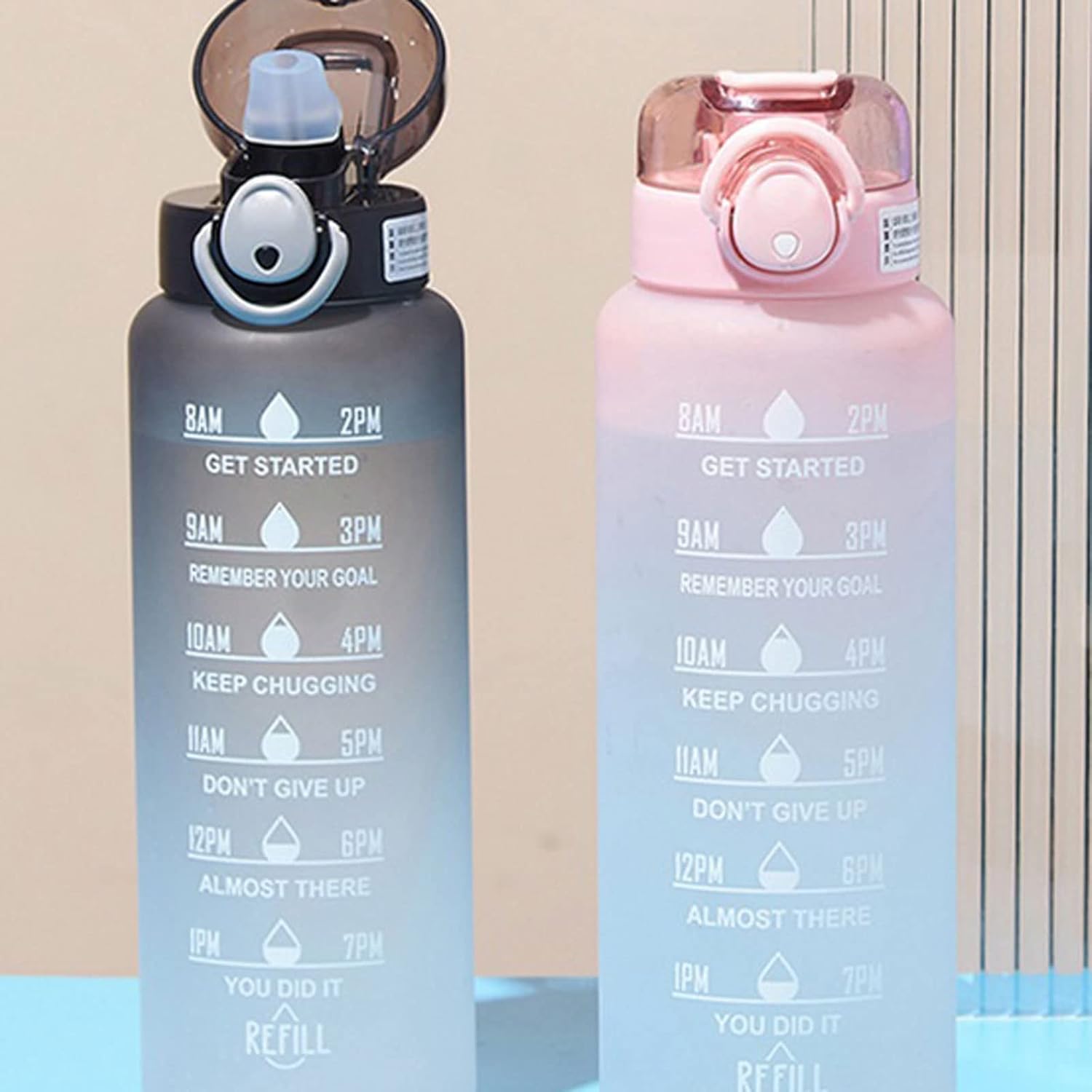 INLIMA Drinking Glasses 1 Liter Water Bottle With Time Scale fitness Outdoor Sports Water bottles with straw Frosted Leakproof Motivational Sport Cups (Size : 1000ML, Color : Black)