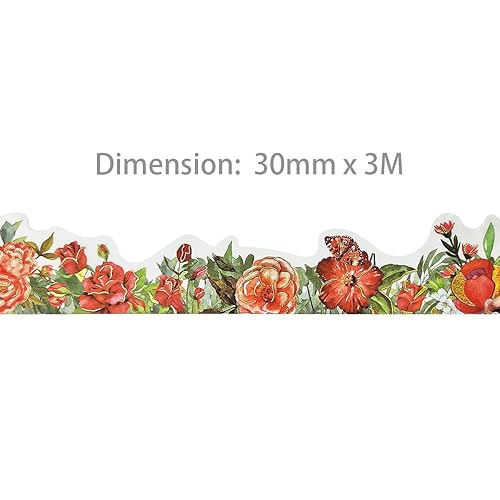 Miniatura 2 de allydrew Cinta Washi de lámina dorada metálica floral de paisaje, 1.181 in x 9.8 ft, rosa roja y peonías