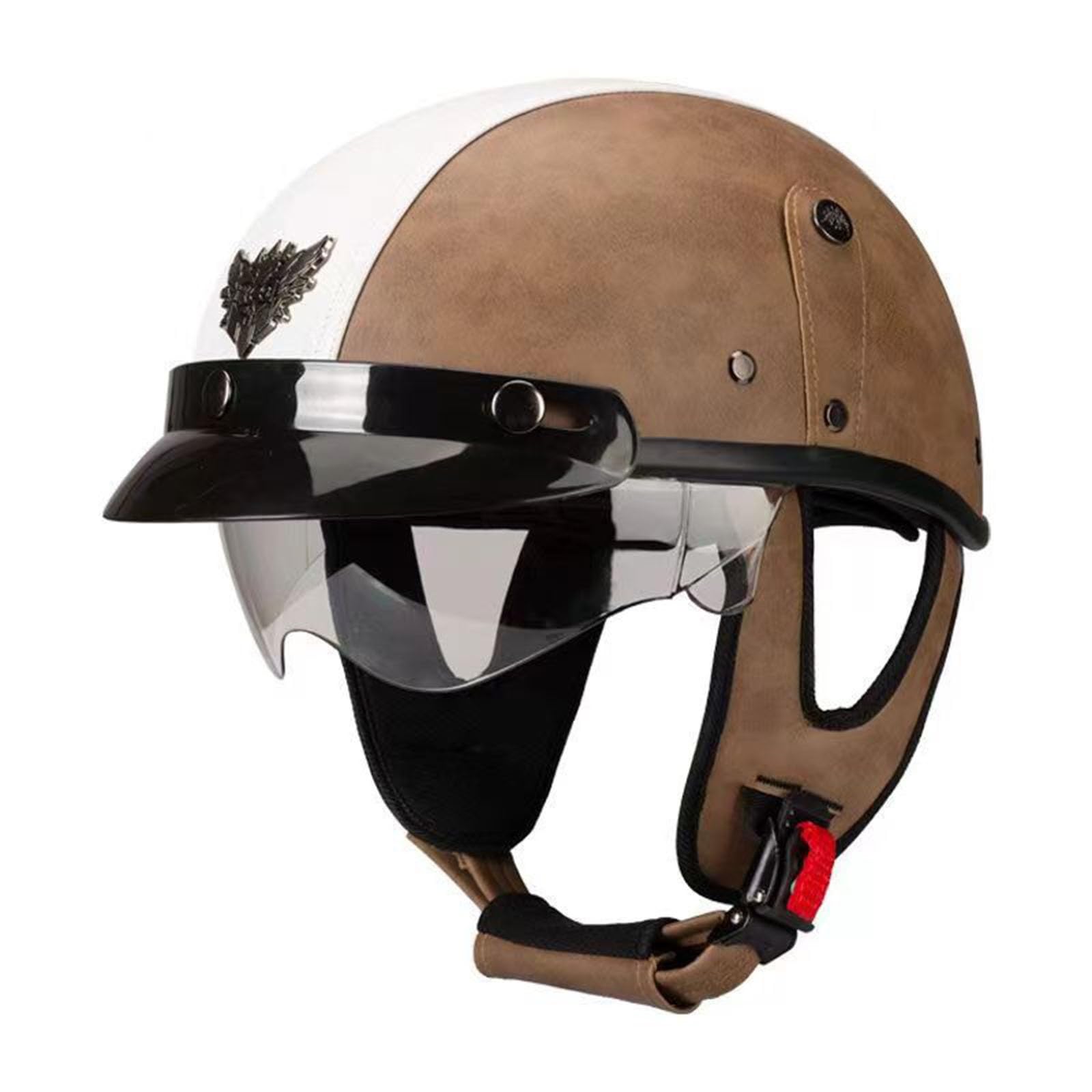 Retro Low Profile Adults Half Shell Helmet,Cool Leather Open Face Motorcycle Helmet with Sun Visor,DOT Approved Chopper Scooter Moped Dirt-Bike ATV,Unisex Half Face Helmet