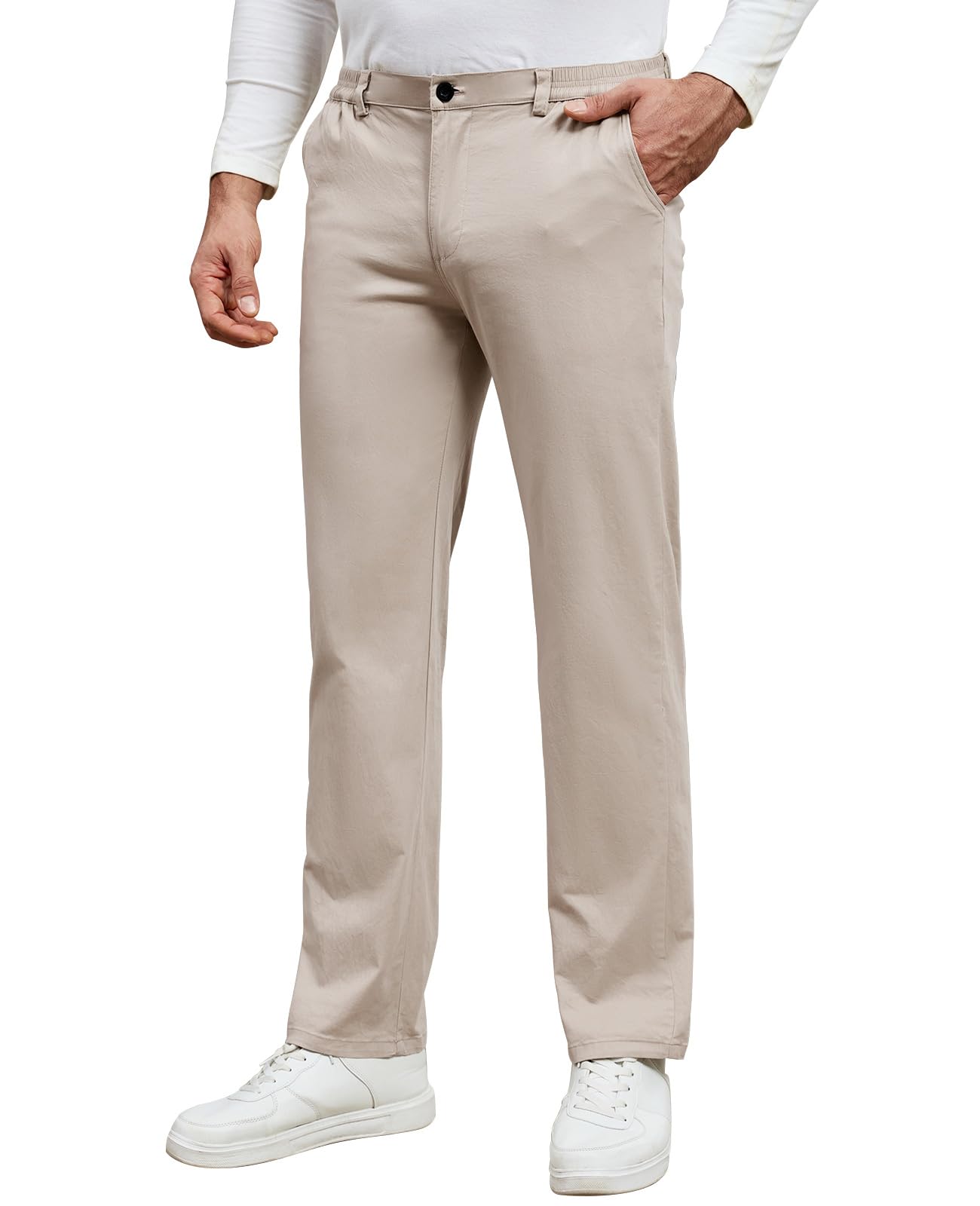 Zetieny Herren Chino Hose Casual Anzughose Baumwolle Stretch mit Taschen | Freizeithose mit Elastischem Taillenbund, Slim Fit, Bequem Stoffhose, Weicher, Atmungsaktiver, Reißverschluss-Knopfverschluss