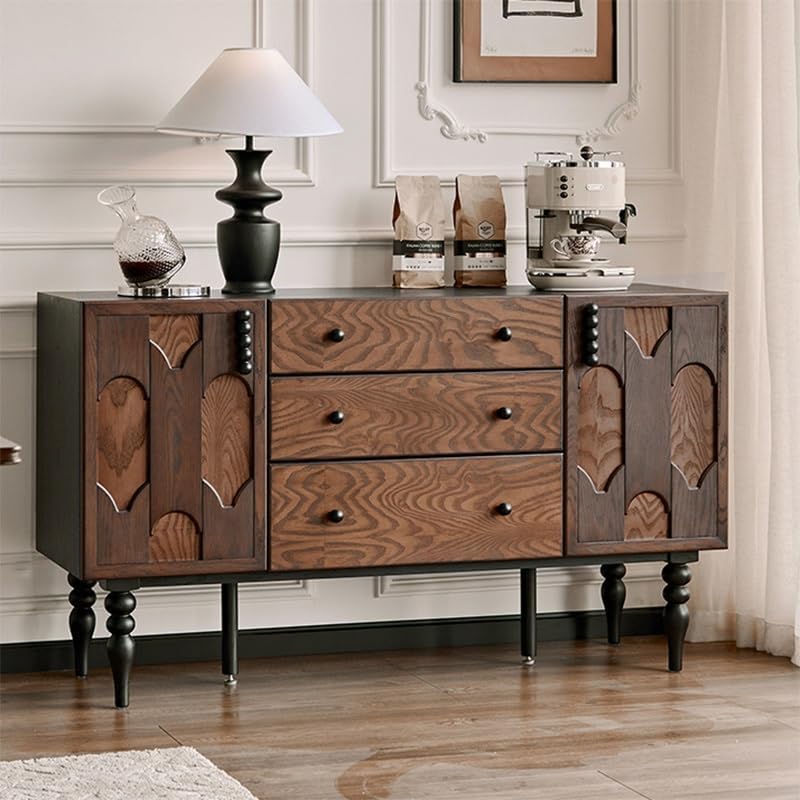 Sideboard Cabinet 148x45x85cm Retro Solid Wood Bar Side Cabinet, Wall-Mounted Living Room Storage Furniture, Kitchen and Entrance Decoration Sideboard Cabinet with Drawers