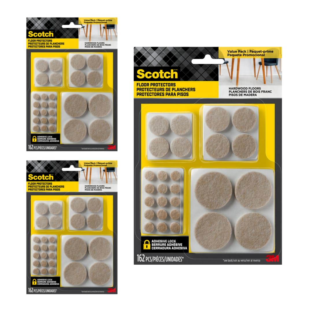 Scotch 486 almohadillas de fieltro beige, almohadillas de fieltro para proteger suelos de madera dura, redondas, varios tamaños, diseño autoadhesivo, protección de abolladuras y arañazos (SP845-NA