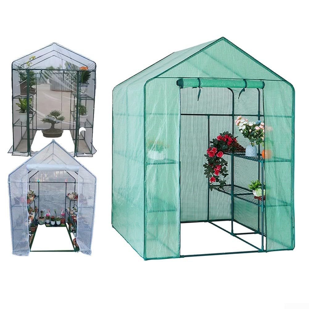 Zilimontt Copertura di ricambio per serra resistente alle intemperie, copertura di ricambio in plastica PVC per passeggiate in serra, piante/coltivazioni, vari telai per serre, 143 x 143 x 195 cm