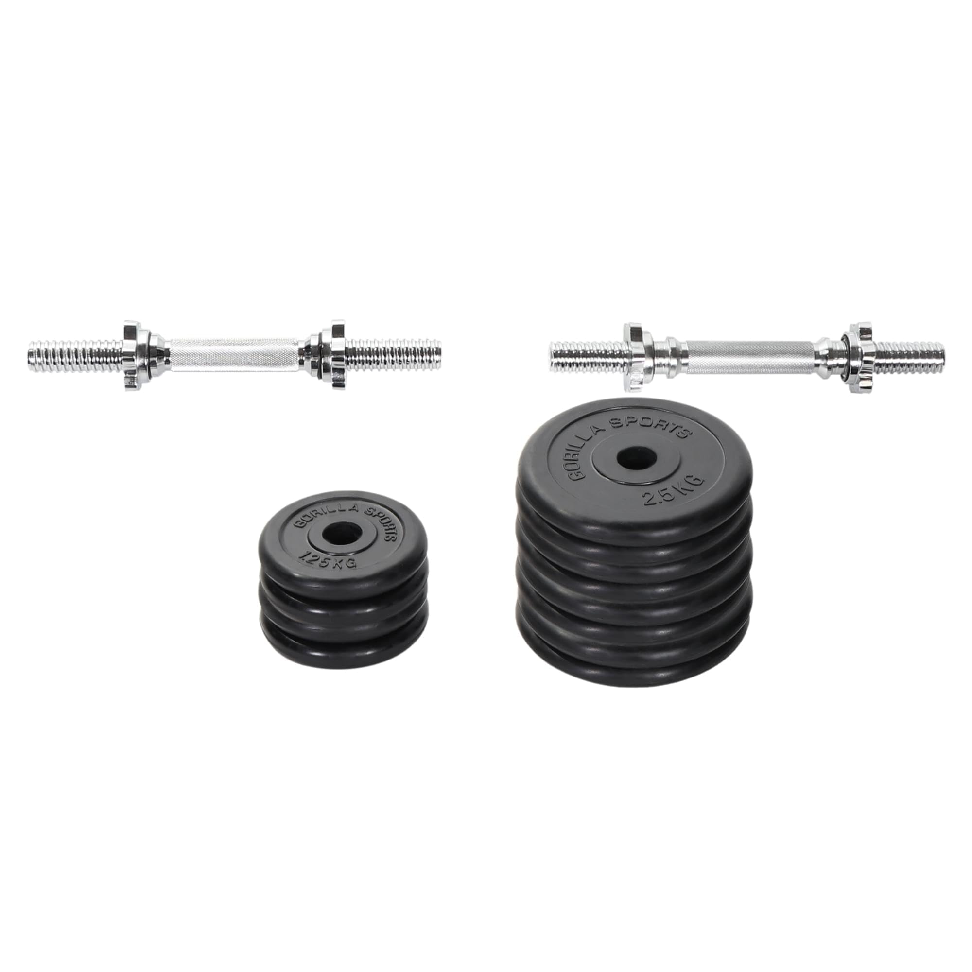 GORILLA SPORTS® Set di Manubri Corti - 20kg / 30kg, Coppia, 30mm, 2 Barre, Dischi di Peso in Ghisa, Rivestiti in Gomma, Antiscivolo - Dumbbell, Pesi per Palestra, Sollevamento, Allenamento della Forza