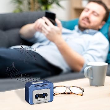 Mini Tape Recorder Keychain, Recordable Retro Mini Cassette Tape Player Keychain with Music, Microcassette Player for Backpacks, Handbags (Blue)