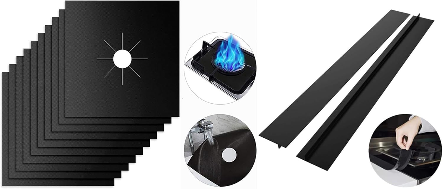 Stove Burner Covers Gas Hob Range Accessories Protectors 10Pcs with Stove Counter Gap Cover 2Pcs. Heat-Resistant Stove Burner Liner Cover/Stove Gap Filler/Cover Spill Oven Guard/Range Crack Cover.