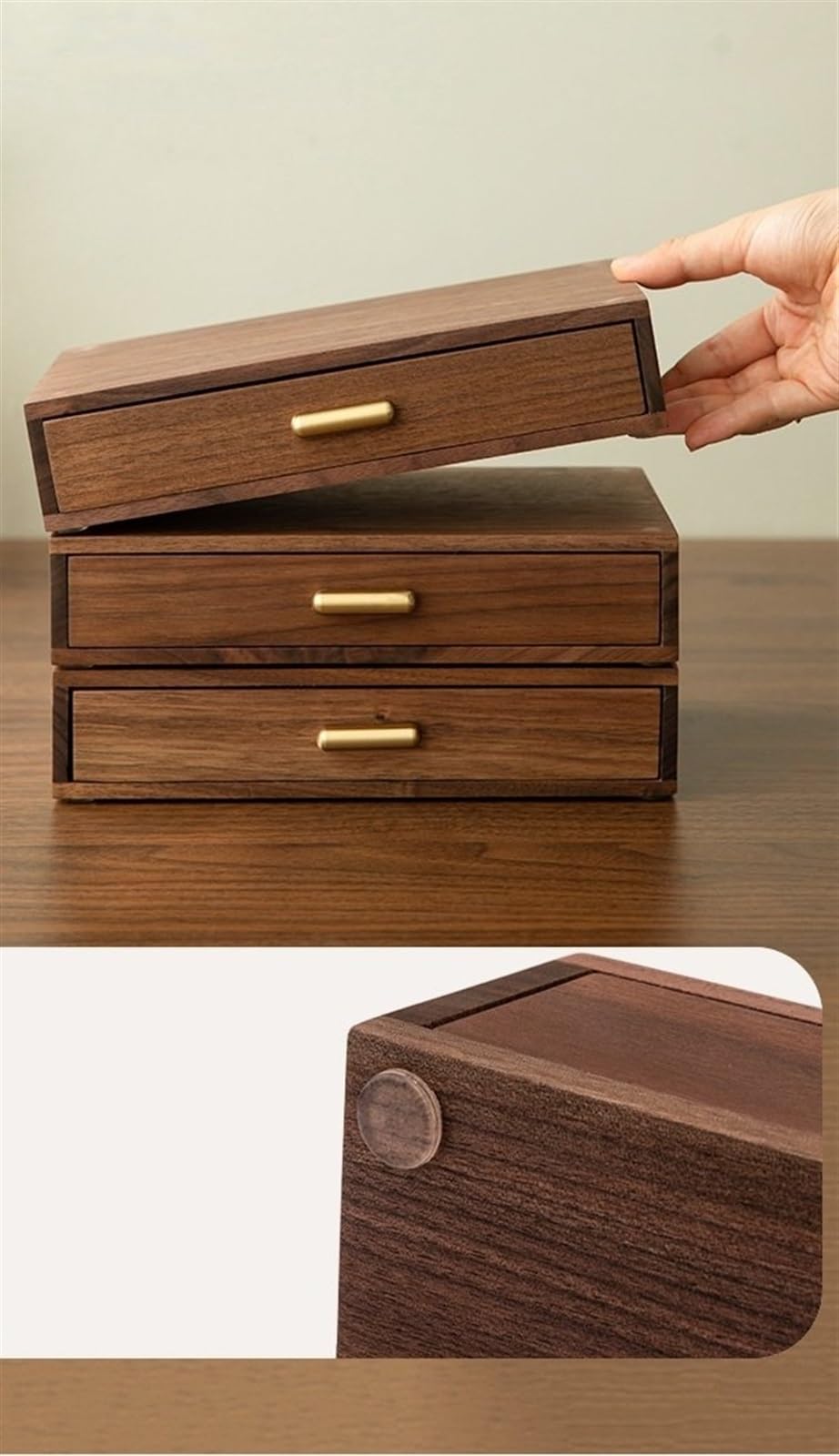 XBTGS Caja de almacenamiento de madera maciza con cajón de 1 a 3 capas, estante de nogal, cajas de almacenamiento de joyas para joyas, un color, 5,2 cm, un color: 10,4 cm, un color: 10,4 cm