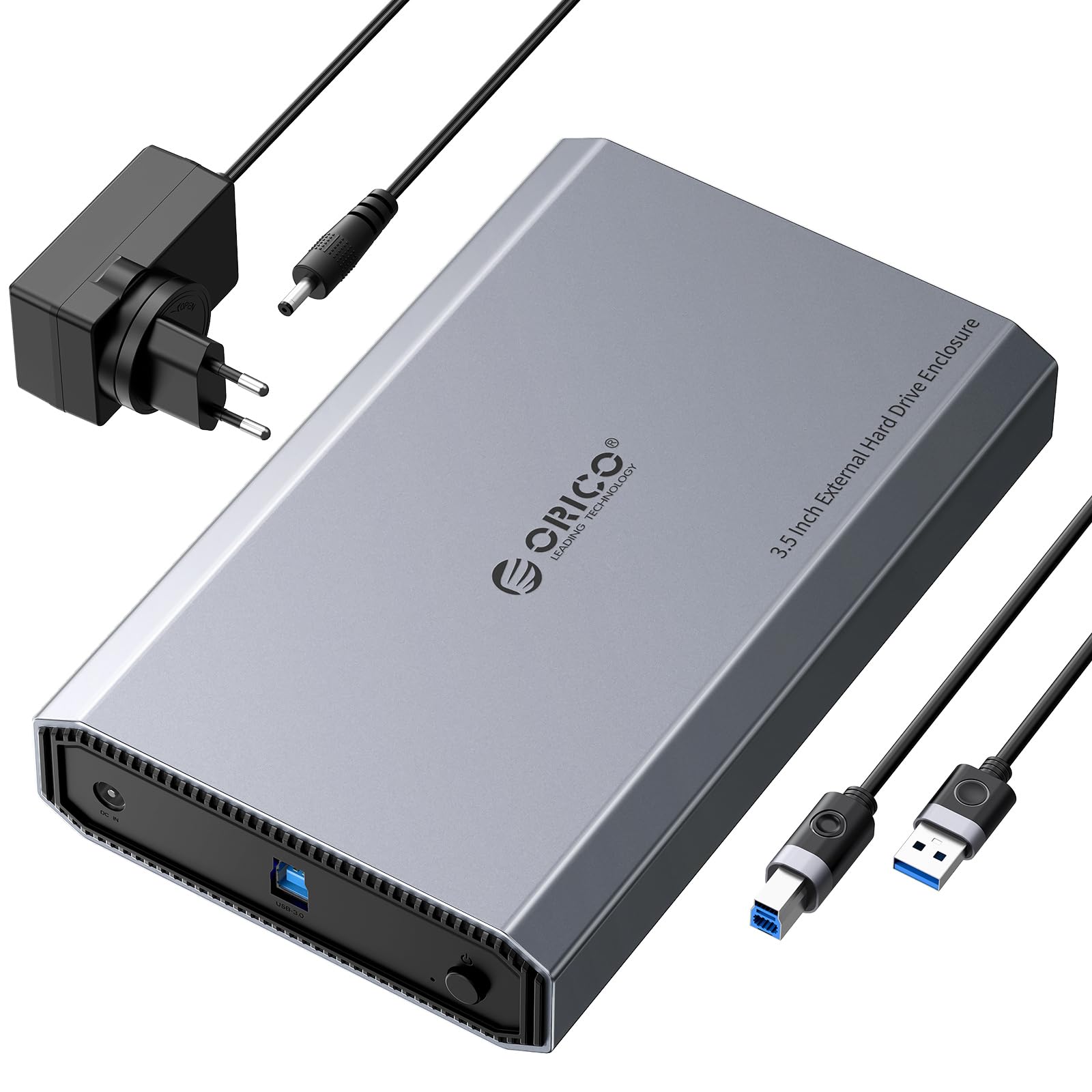 ORICO Aluminium Festplattengehäuse 3,5 Zoll USB 3.1 5Gbps Externes HDD Gehäuse für 2,5"/ 3,5" SATA HDD SSD Maximal 20TB, Unterstützt UASP,12 V/ 2A Netzteil (DD35U3)