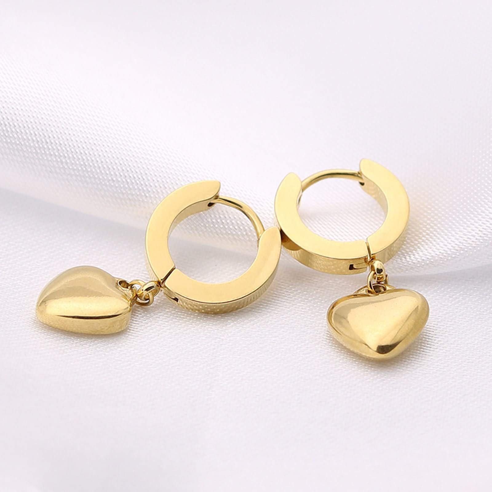 KnSam Pendientes de oro para hombre, pendientes de oro para hombre, colgante de corazón de acero inoxidable, joyas para unisex, oro rosa, Acero inoxidable