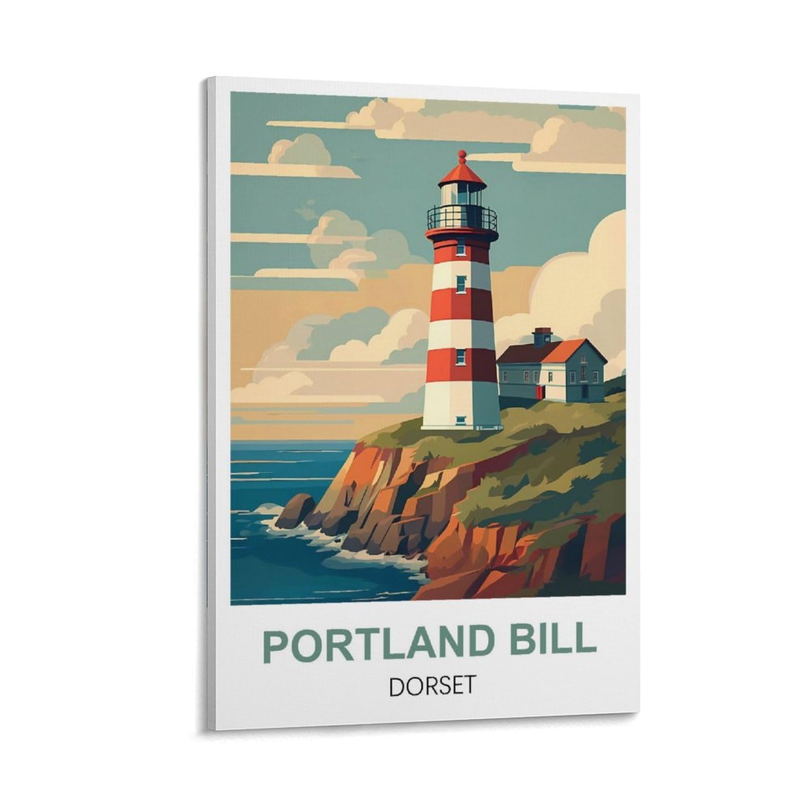 WHCHEEH Portland Bill Lighthouse Dorset Vintage Travel Poster 16x24inch(40x60cm) Canvas Art Print Wall Art Decor Picture