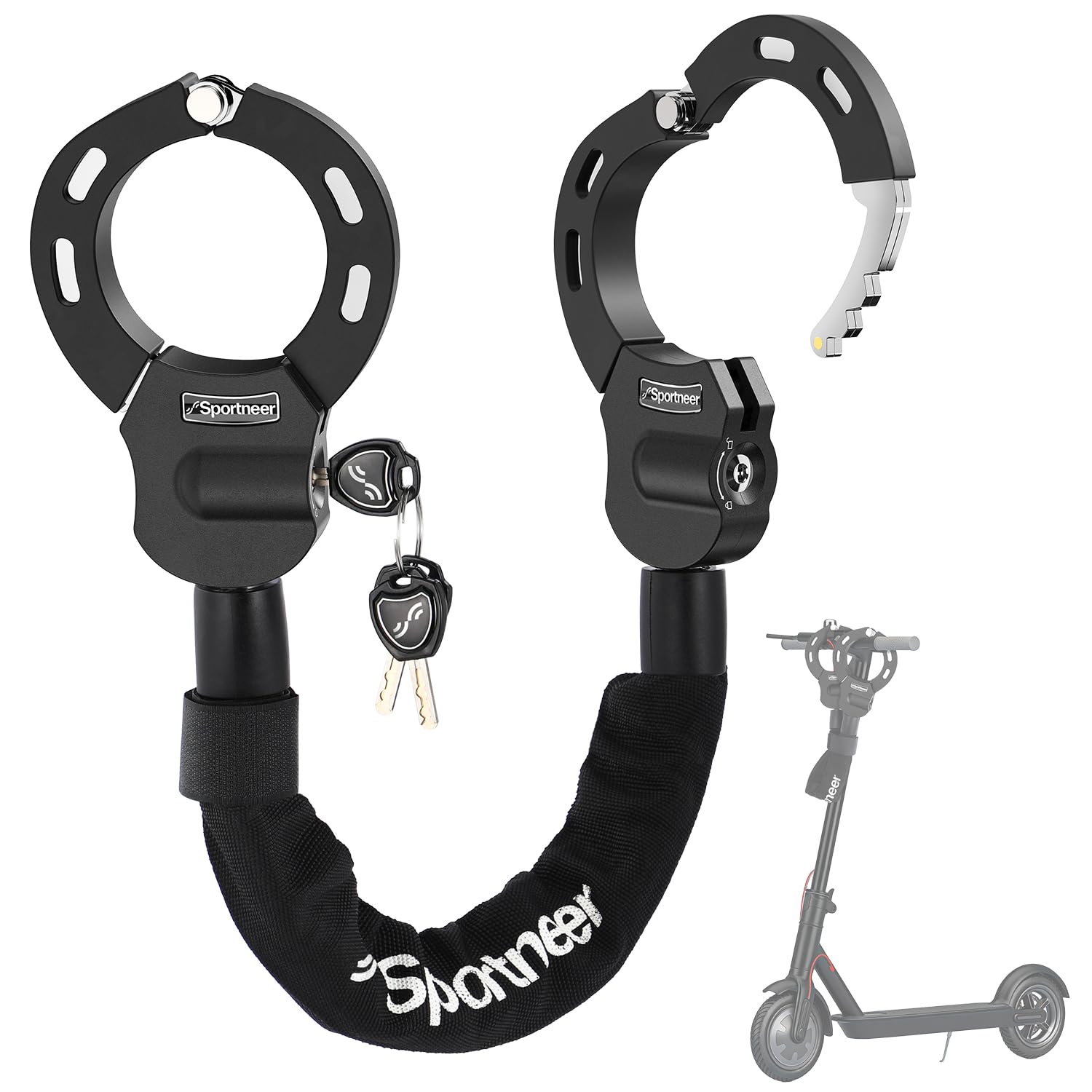 Sportneer E Scooter Schloss, 7MM x 75CM Schloss für E Scooter mit Schlüssel Fahrradschloss Ebike Hohe Sicherheit Handschellenschloss für E Scooter/Fahrräder/E-Bike/Motorrad