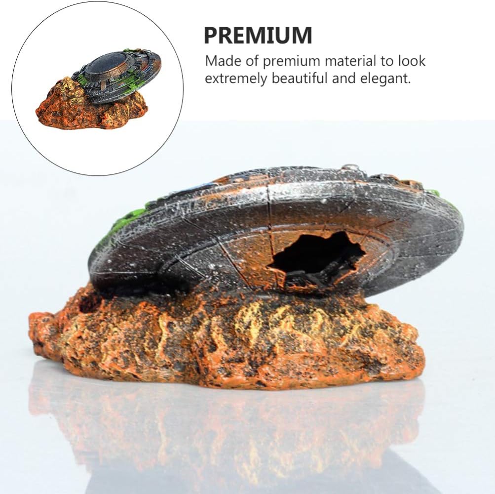 balacoo Creative Fish Tank Decoration 6.1X4.5X2.75 Inch Resin Crashed Spaceship Ornament Aquarium Landscape Accessory